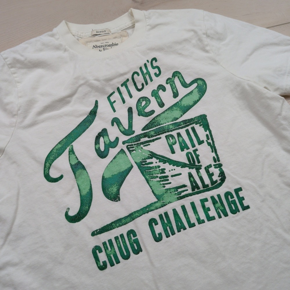 VTG Y2K Abercrombie & Fitch Muscle Fit Tee Fitch's Tavern Chug Mens Large RARE